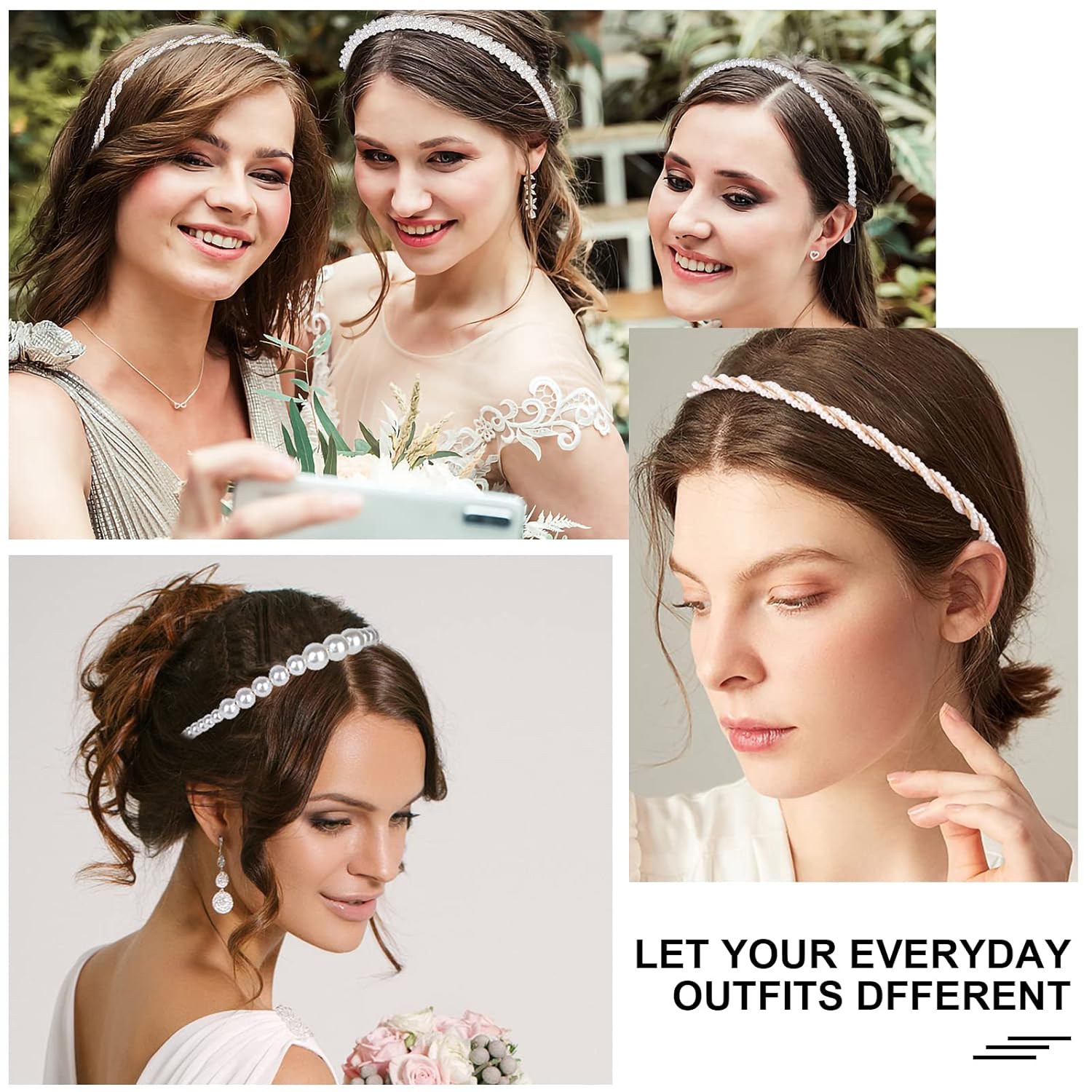 4 Pack Pearls Fashion Headbands,White Artificial Pearl Rhinestones Hairbands,Bridal Hair Hoop