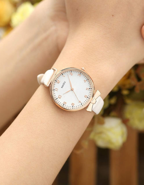 Load image into Gallery viewer, Womens Ladies Classic Simple Leather Analog Quartz Wrist Watch Rose Gold Case Arabic Numerals, White
