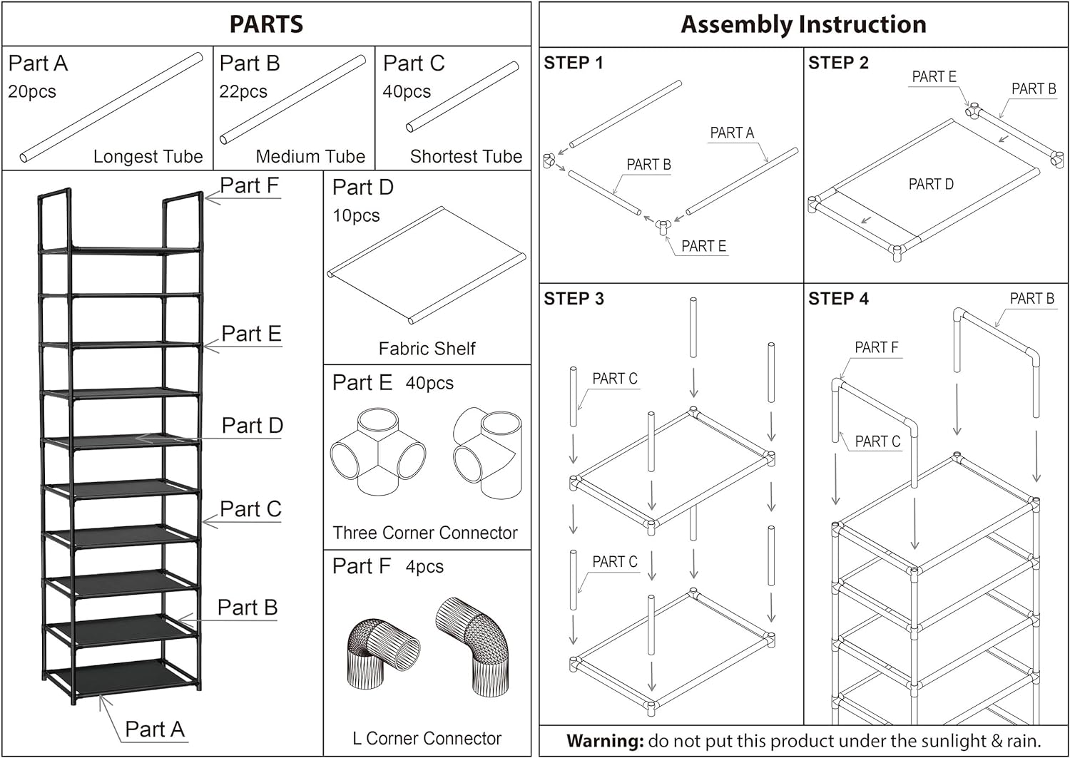 10 Tiers Shoe Rack 20-25 Pairs Sturdy Shoe Shelf