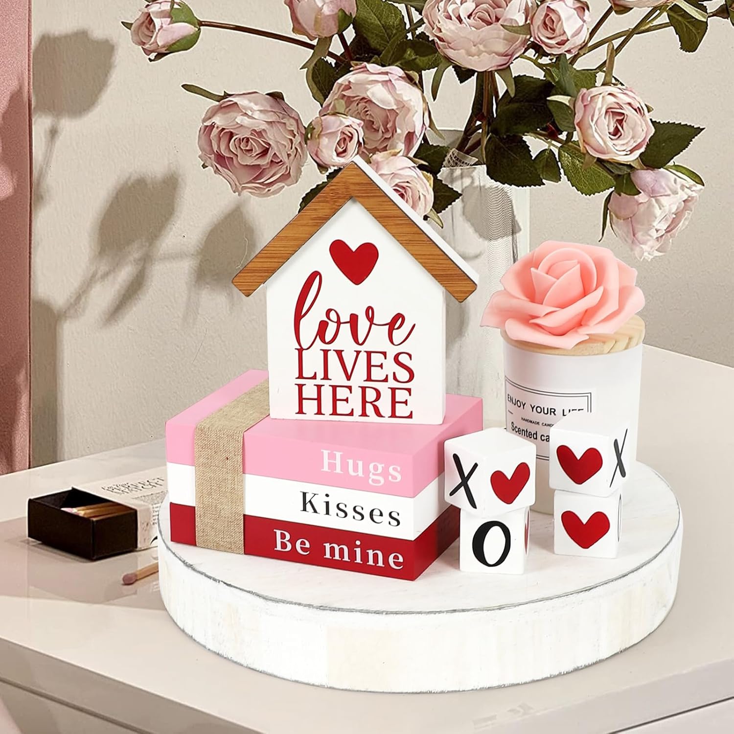 Valentines Day Decorations, Valentine Wood Book Stack