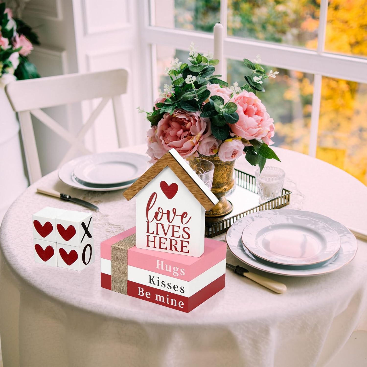 Valentines Day Decorations, Valentine Wood Book Stack