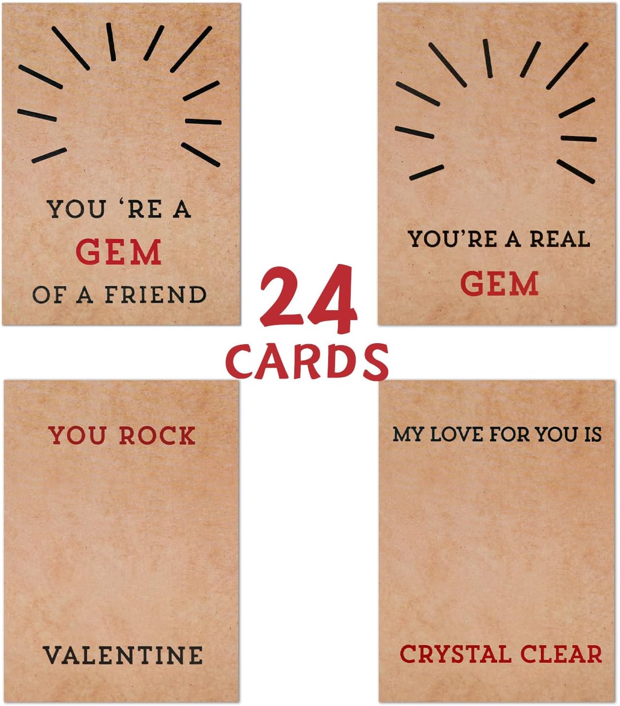 24 Pack Valentines Cards with Heart-Shape Crystals