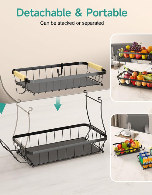 Load image into Gallery viewer, 2 Tier Fruit Basket for Kitchen with 2 Banana Hangers
