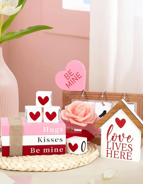 Load image into Gallery viewer, Valentines Day Decorations, Valentine Wood Book Stack
