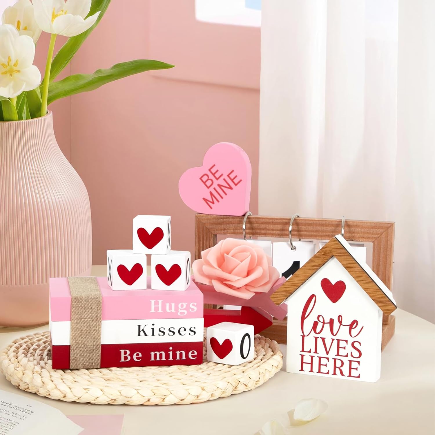 Valentines Day Decorations, Valentine Wood Book Stack