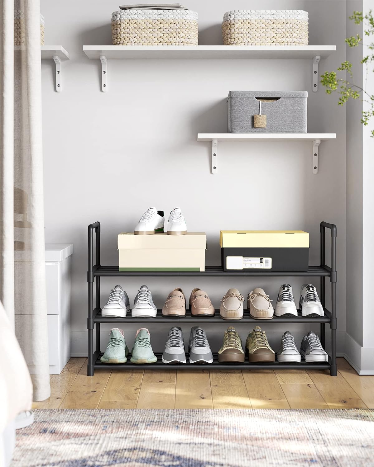 3 Tier Shoe Organizer, Metal Shoe Storage Shelf for 15 Pairs of Shoes