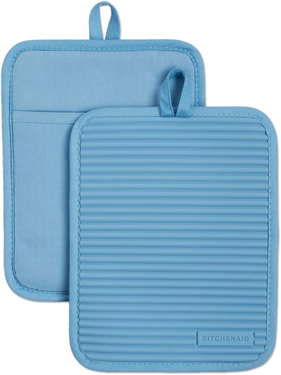 3 Piece Set, 7"x9" Ribbed Soft Silicone Water Resistant Pot Holder Set (Blue)