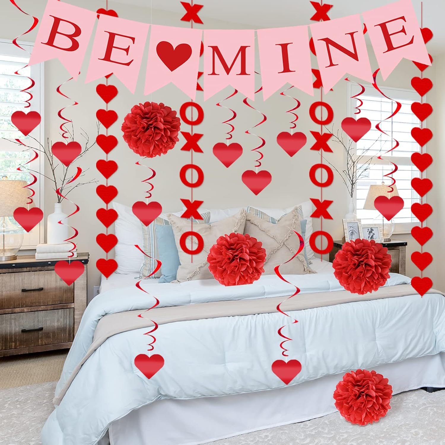 21Pcs Valentines Day Decorations Set Pre-Assembled Hanging Heart Swirls