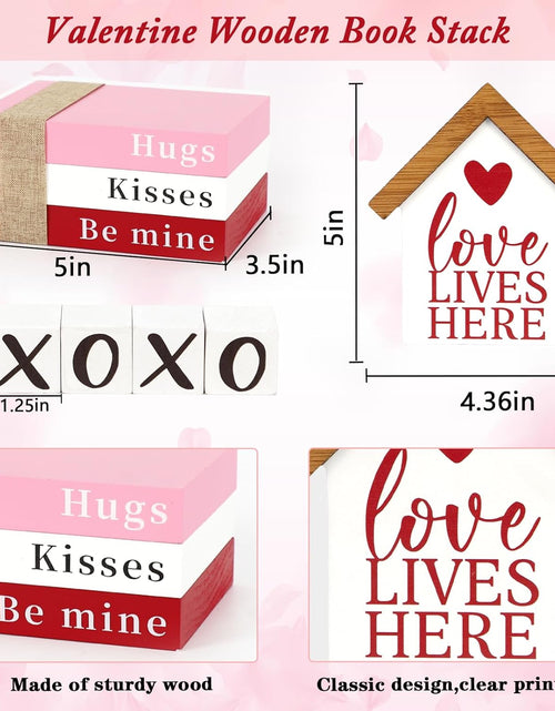 Load image into Gallery viewer, Valentines Day Decorations, Valentine Wood Book Stack
