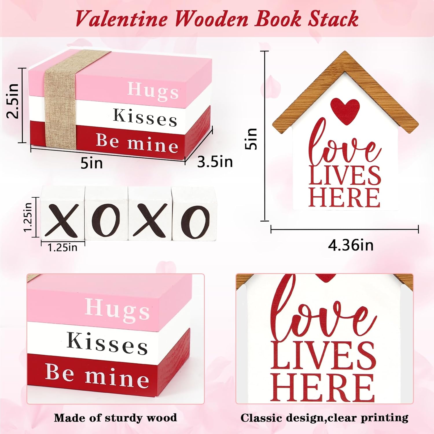 Valentines Day Decorations, Valentine Wood Book Stack