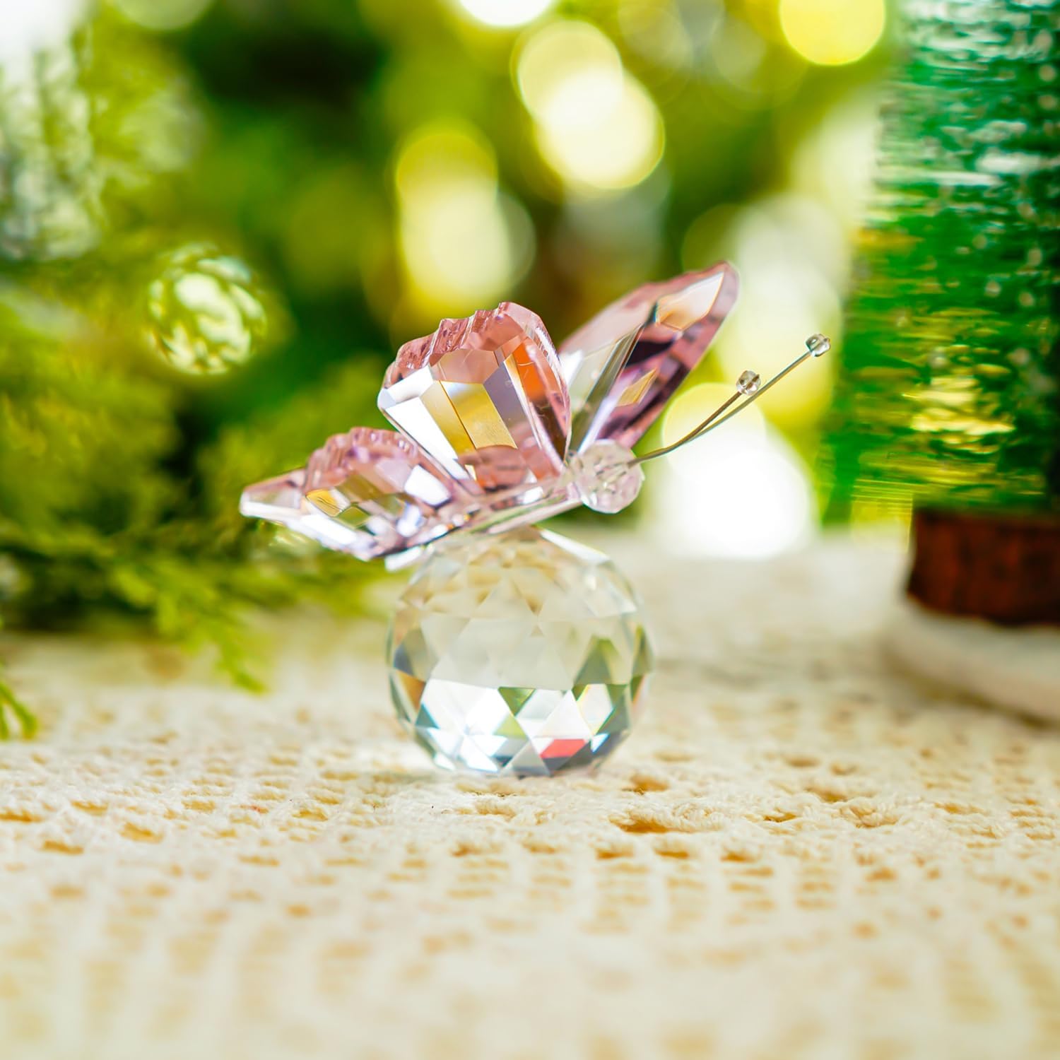 Pink Crystal Flying Butterfly with Crystal Ball Base Figurine Collection