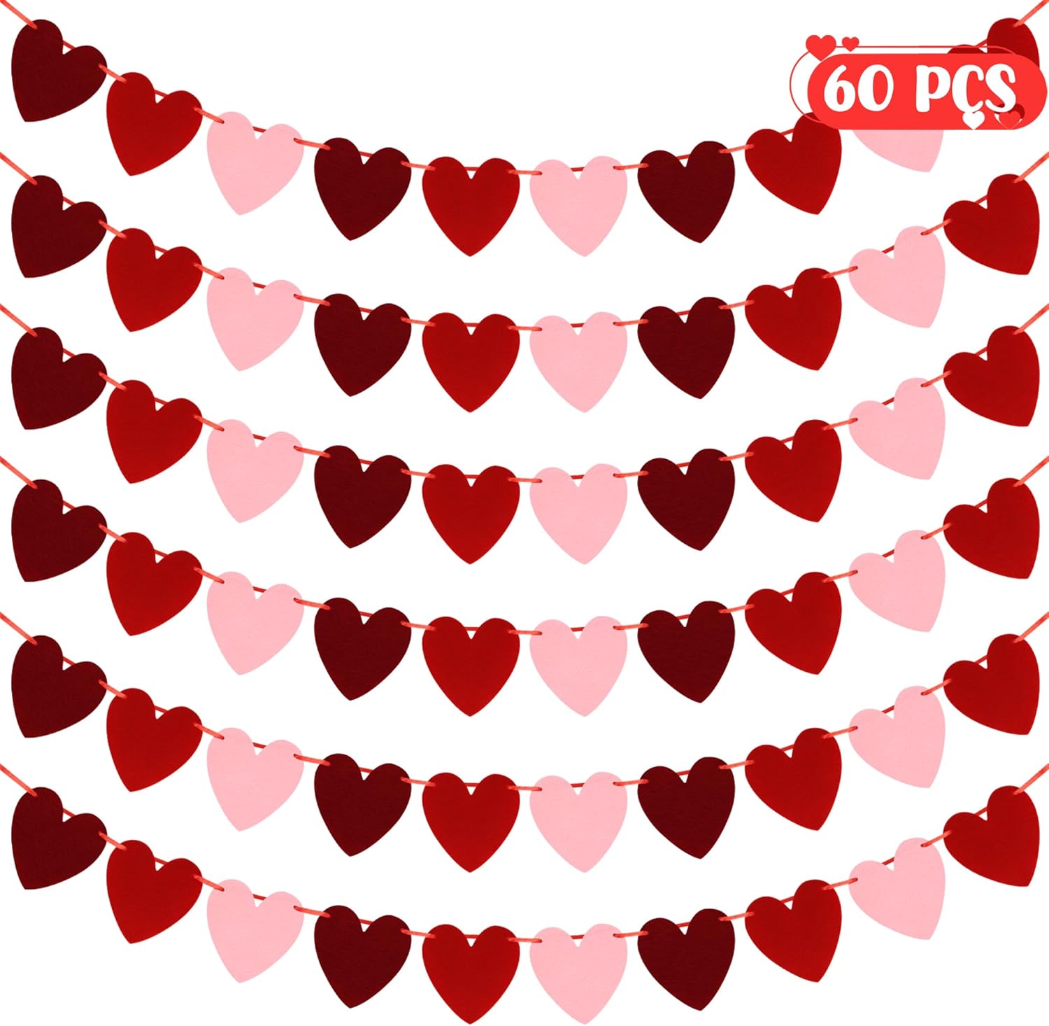 40 Felt Hearts Valentines Day Decor, 4PCS Valentines Day Garland