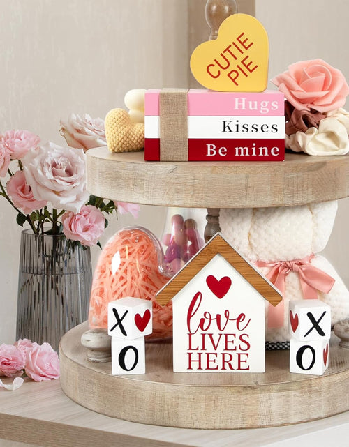 Load image into Gallery viewer, Valentines Day Decorations, Valentine Wood Book Stack
