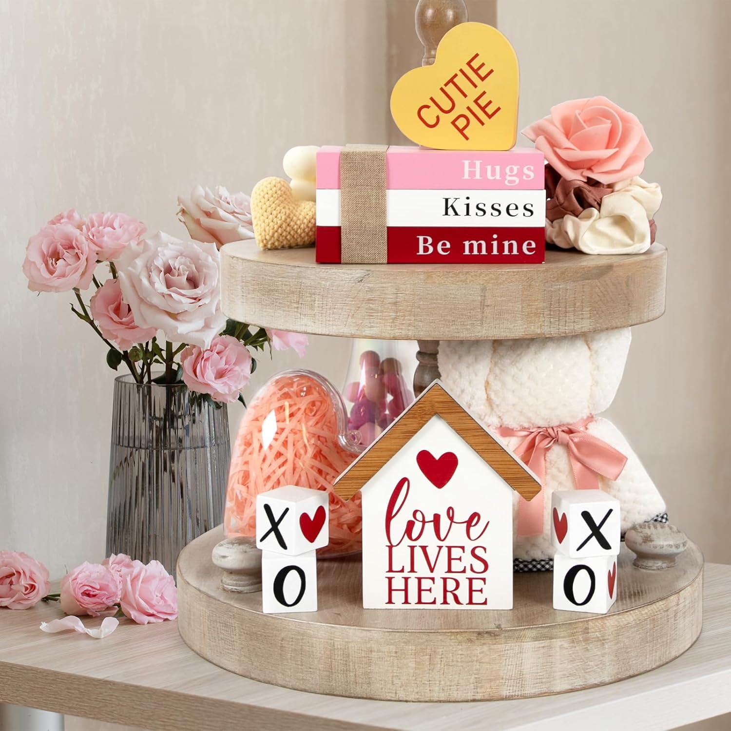 Valentines Day Decorations, Valentine Wood Book Stack