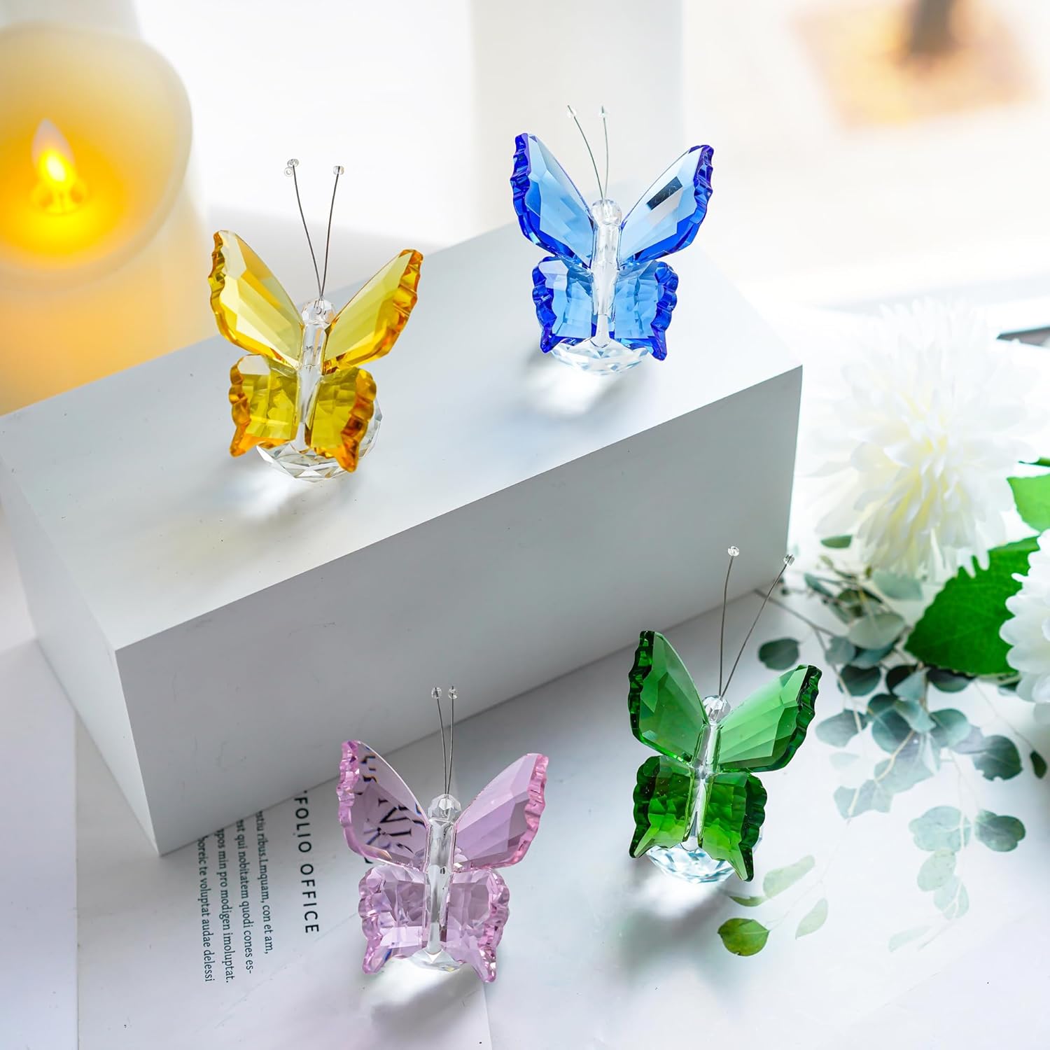 Crystal Flying Butterfly with Crystal Ball Base Figurine Collection Pack of 4