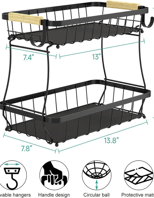 Load image into Gallery viewer, 2 Tier Fruit Basket for Kitchen with 2 Banana Hangers
