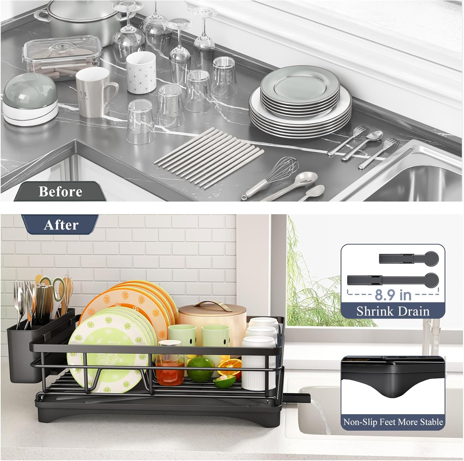 Dish Drying Rack - Stainless Steel Dish Rack for Kitchen Counter