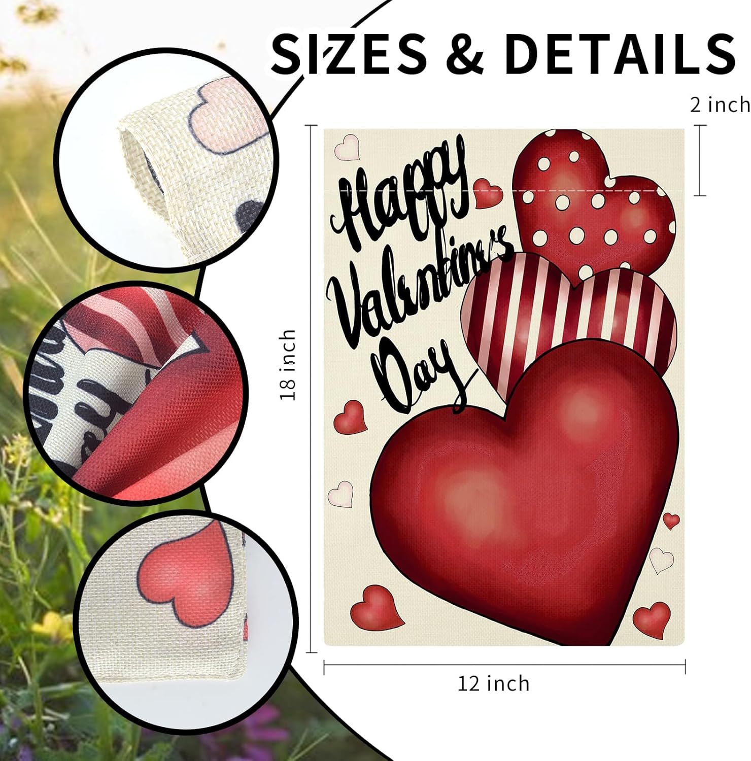 Valentines Day Garden Flag 12x18 Inch Double Sided