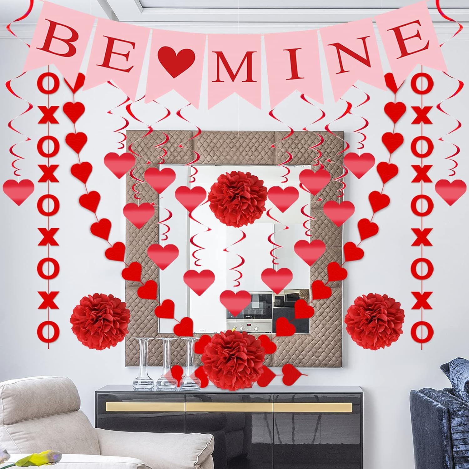 21Pcs Valentines Day Decorations Set Pre-Assembled Hanging Heart Swirls