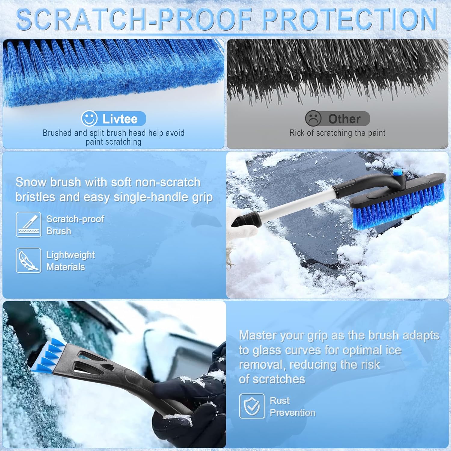 32" Extendable Snow Removal Tool with 360° Rotating Brush, Automotive exterior Accessories (Blue)