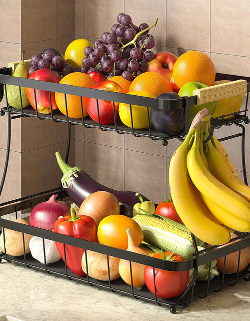 Load image into Gallery viewer, 2 Tier Fruit Basket for Kitchen with 2 Banana Hangers
