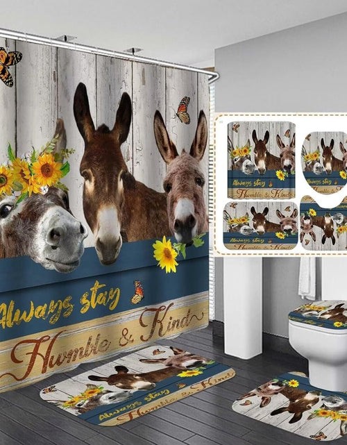 Load image into Gallery viewer, 4PCS Farm Animal Shower Curtain Set Sunflower Country Rustic Farmhouse Bathroom Decor Set
