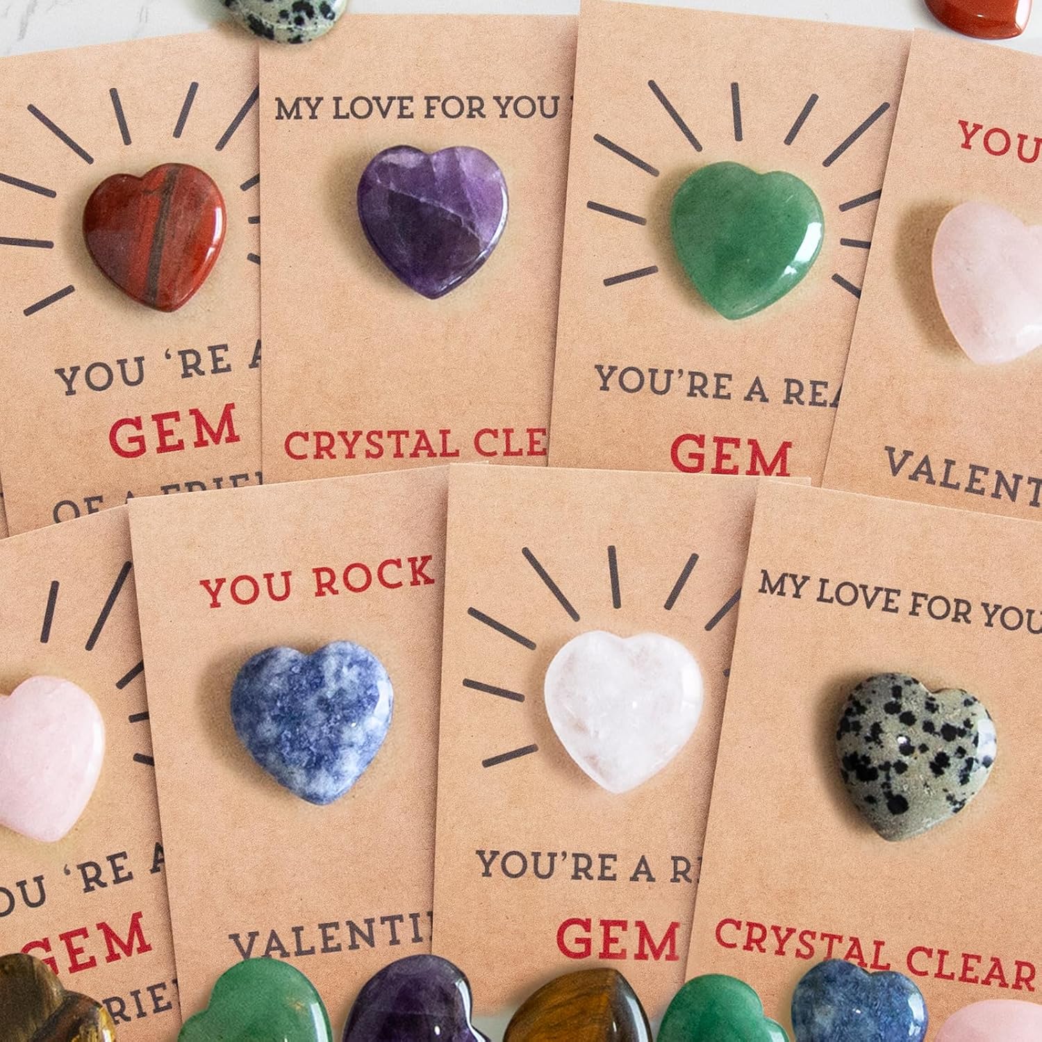 24 Pack Valentines Cards with Heart-Shape Crystals