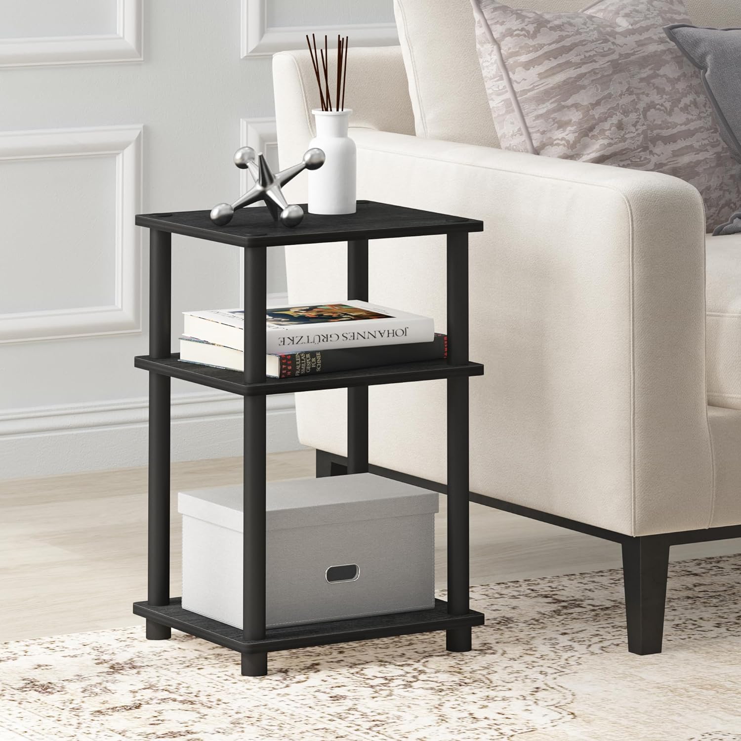 3-Tier Turn-N-Tube End Table / Side Table / Night Stand / Bedside Table with Plastic Poles, 1-Pack, Americano/Black