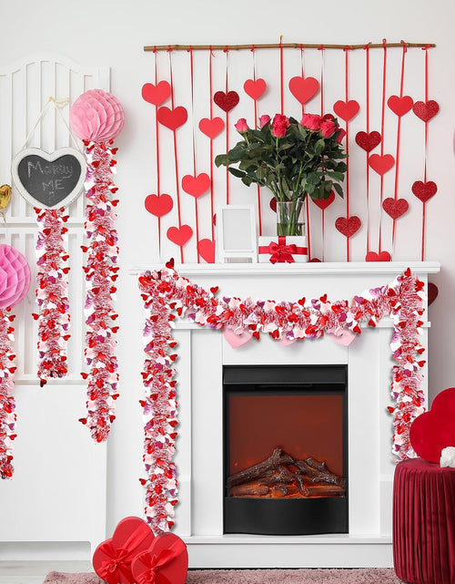 Load image into Gallery viewer, 49.2Ft Valentine’s Day Heart Tinsel Garland Pink Red White Metallic Twist Garland Shining Ceiling Hanging Decorations
