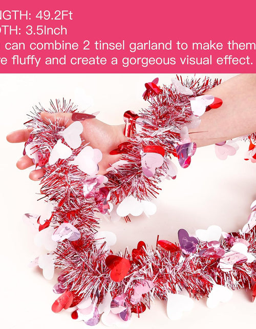 Load image into Gallery viewer, 49.2Ft Valentine’s Day Heart Tinsel Garland Pink Red White Metallic Twist Garland Shining Ceiling Hanging Decorations
