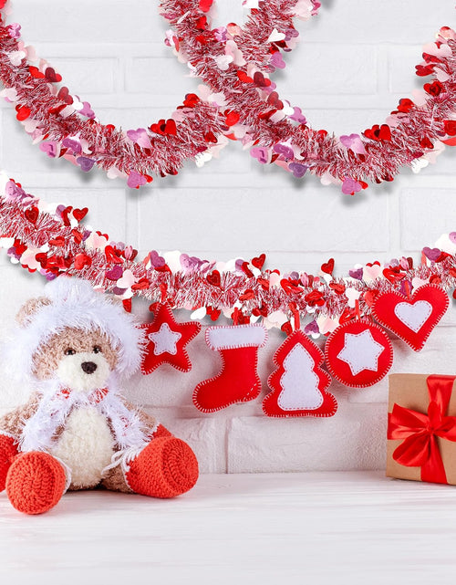 Load image into Gallery viewer, 49.2Ft Valentine’s Day Heart Tinsel Garland Pink Red White Metallic Twist Garland Shining Ceiling Hanging Decorations
