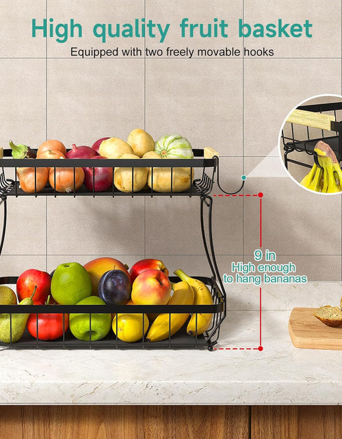 Load image into Gallery viewer, 2 Tier Fruit Basket for Kitchen with 2 Banana Hangers
