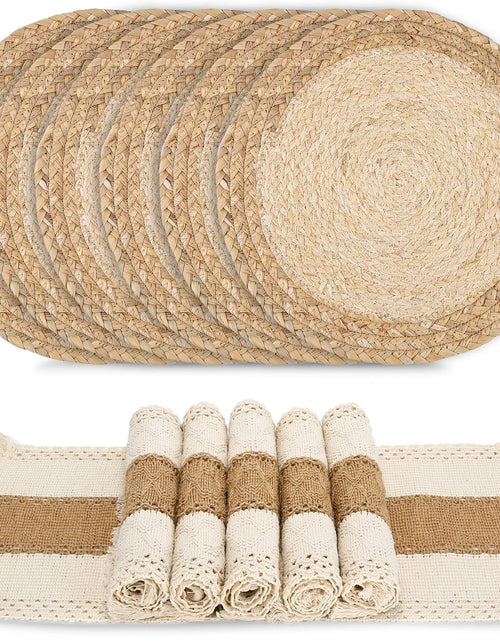 Load image into Gallery viewer, Handmade Boho Placemats Set of 6 - Natural Cotton Burlap
