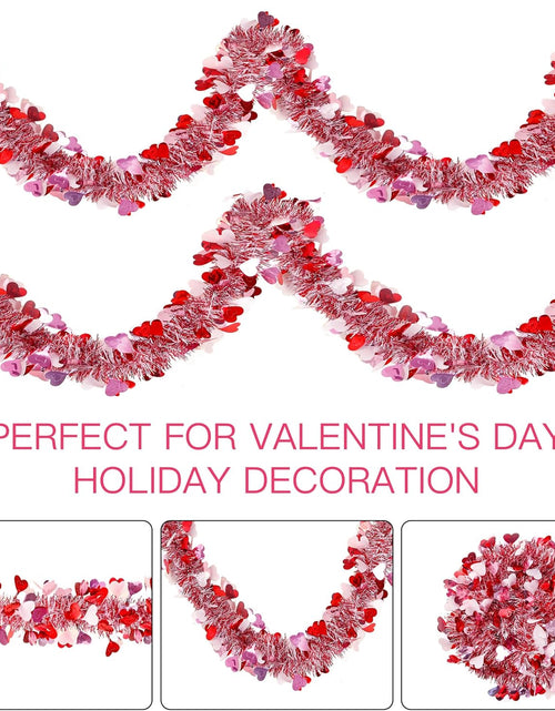 Load image into Gallery viewer, 49.2Ft Valentine’s Day Heart Tinsel Garland Pink Red White Metallic Twist Garland Shining Ceiling Hanging Decorations
