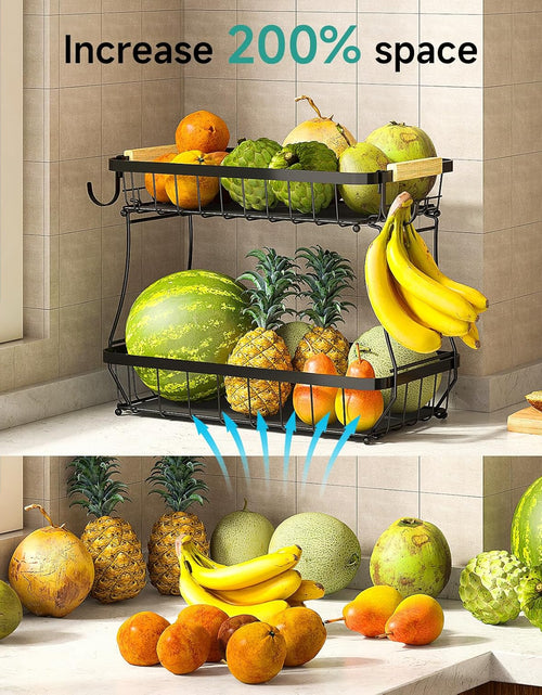 Load image into Gallery viewer, 2 Tier Fruit Basket for Kitchen with 2 Banana Hangers
