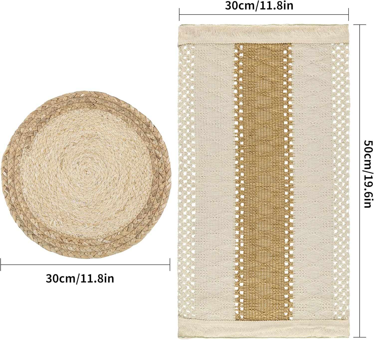 Handmade Boho Placemats Set of 6 - Natural Cotton Burlap