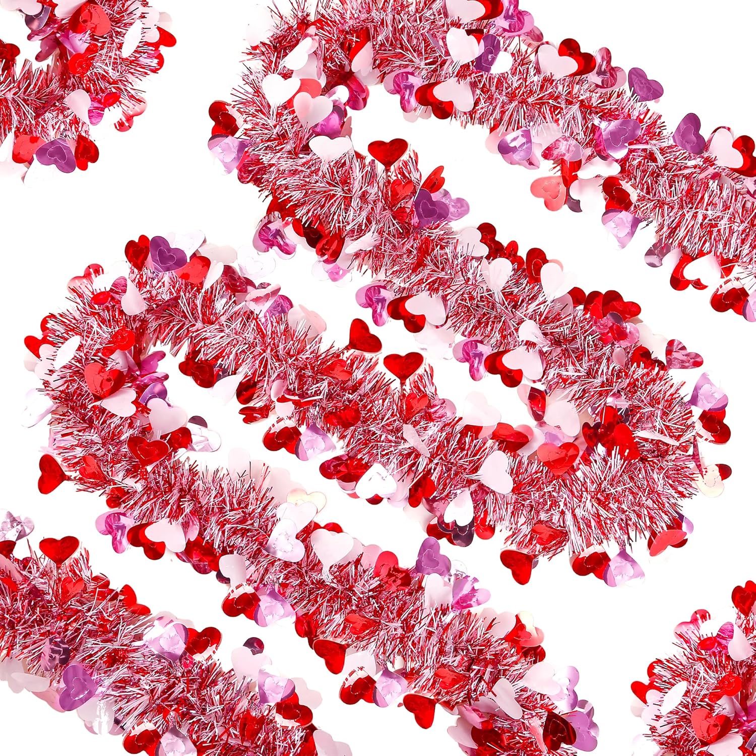 49.2Ft Valentine’s Day Heart Tinsel Garland Pink Red White Metallic Twist Garland Shining Ceiling Hanging Decorations