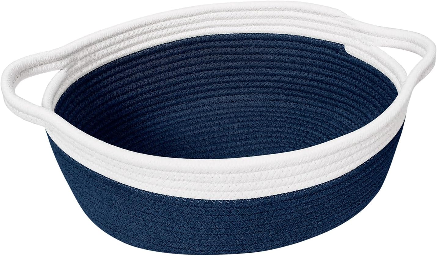 12"x 8" x 5" Small Woven Basket, Storage Basket with Handles ( Navy Blue)