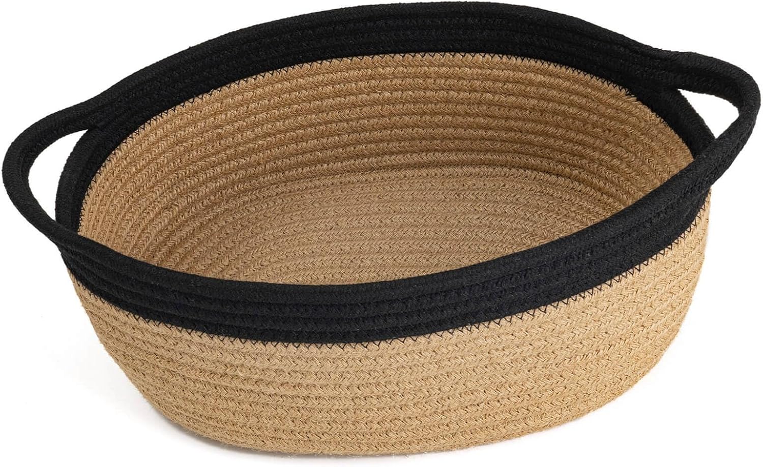 12"x 8" x 5" Small Woven Basket, Storage Basket with Handles ( Jute and Black)