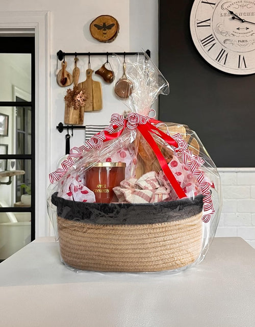 Load image into Gallery viewer, 12&quot;x 8&quot; x 5&quot; Small Woven Basket, Storage Basket with Handles ( Jute and Black)
