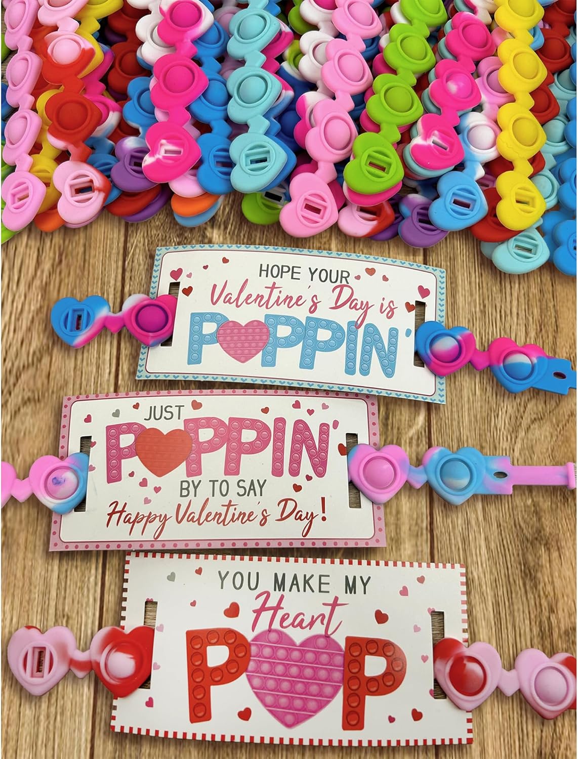 24 Pack Valentines Cards with Heart POP Bracelets