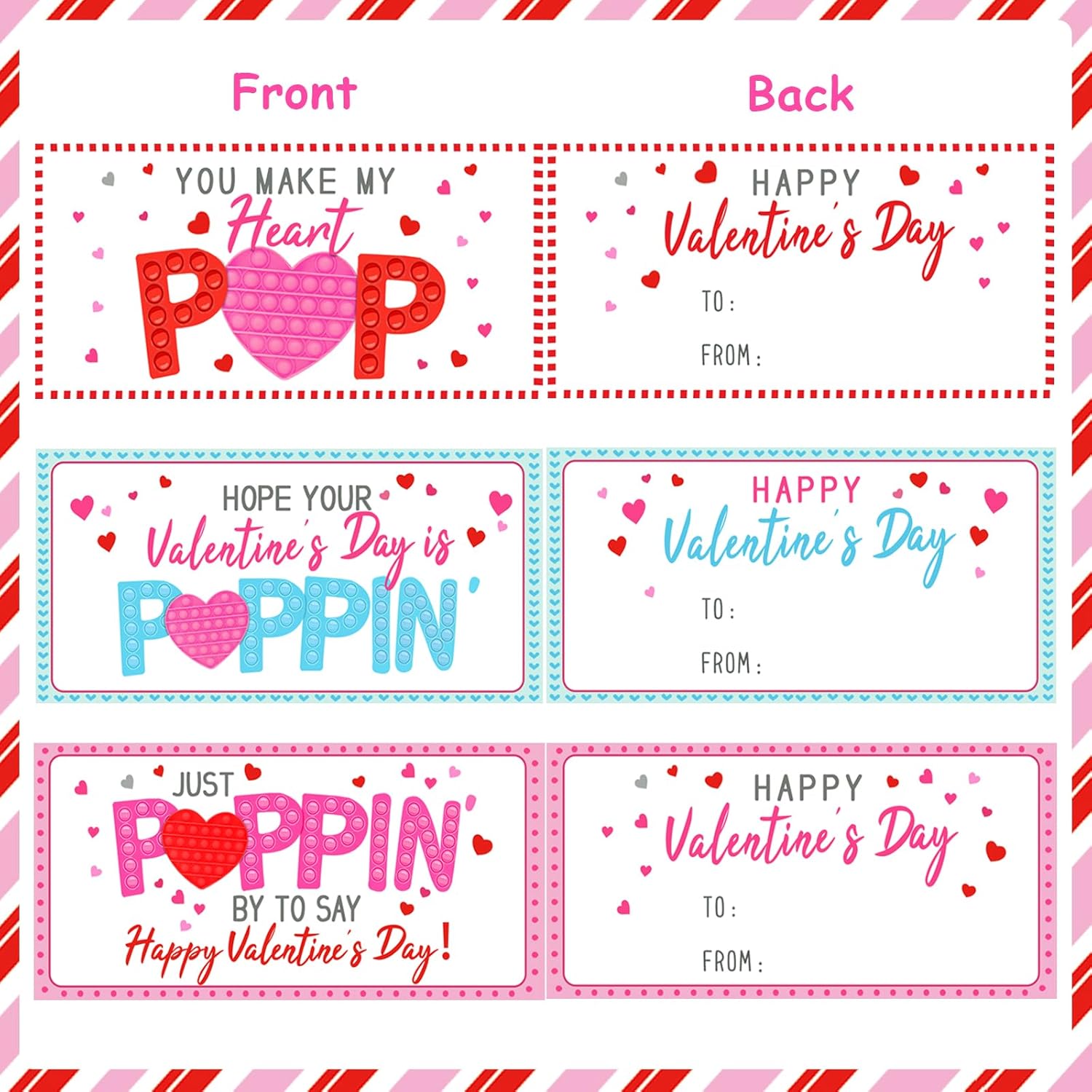 24 Pack Valentines Cards with Heart POP Bracelets