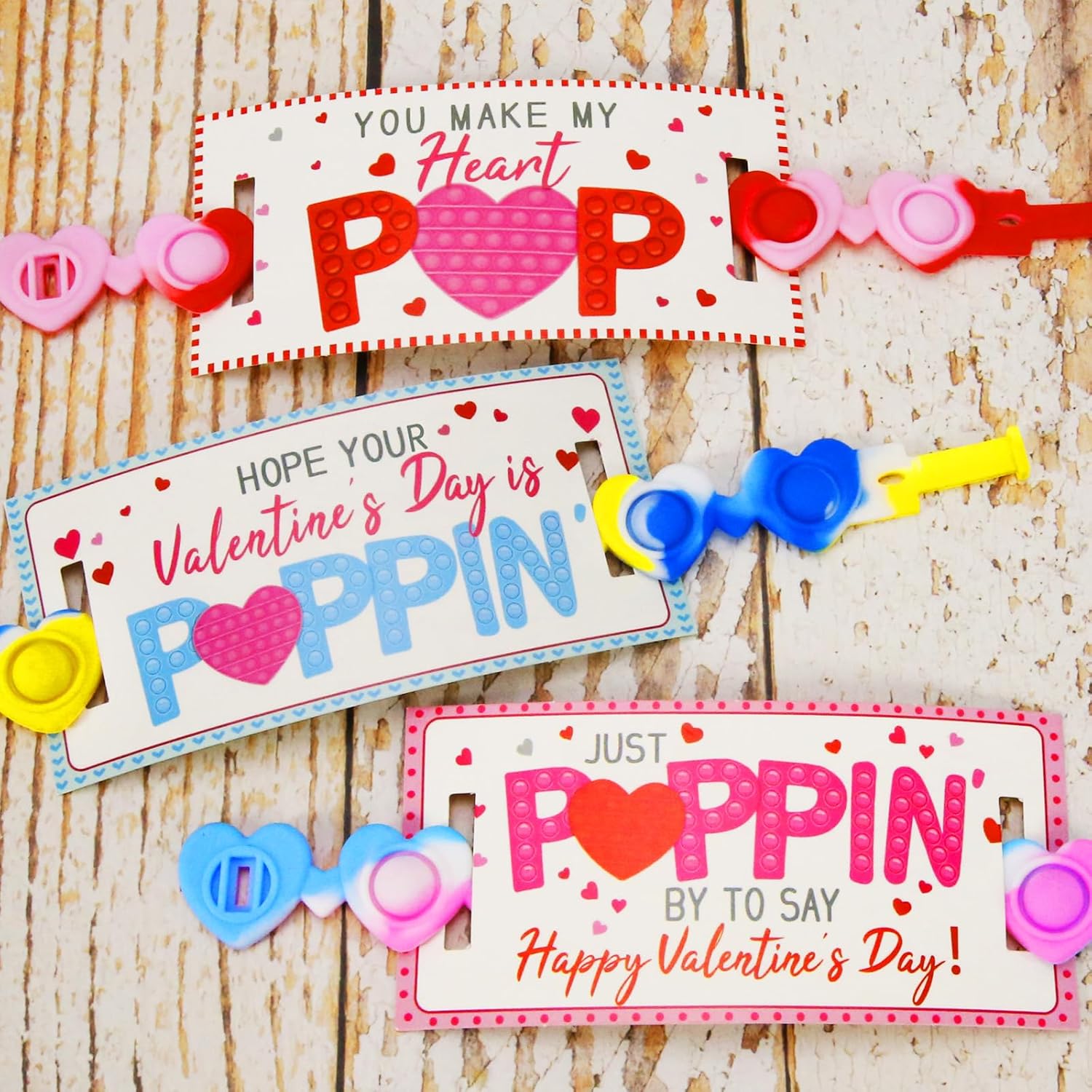 24 Pack Valentines Cards with Heart POP Bracelets