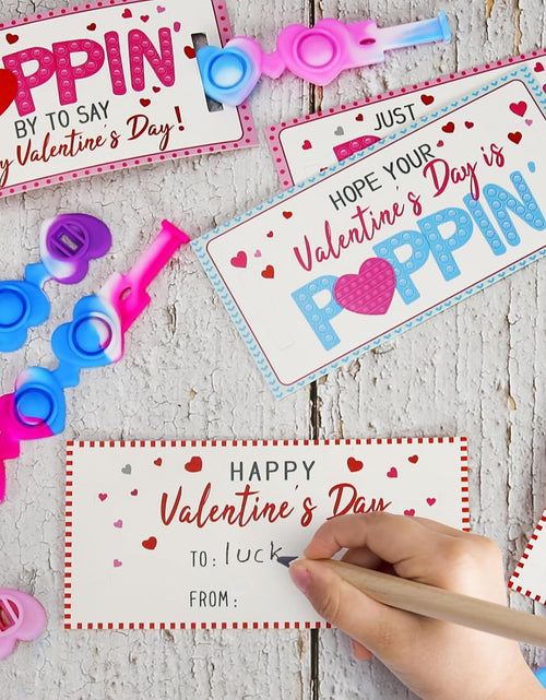 Load image into Gallery viewer, 24 Pack Valentines Cards with Heart POP Bracelets
