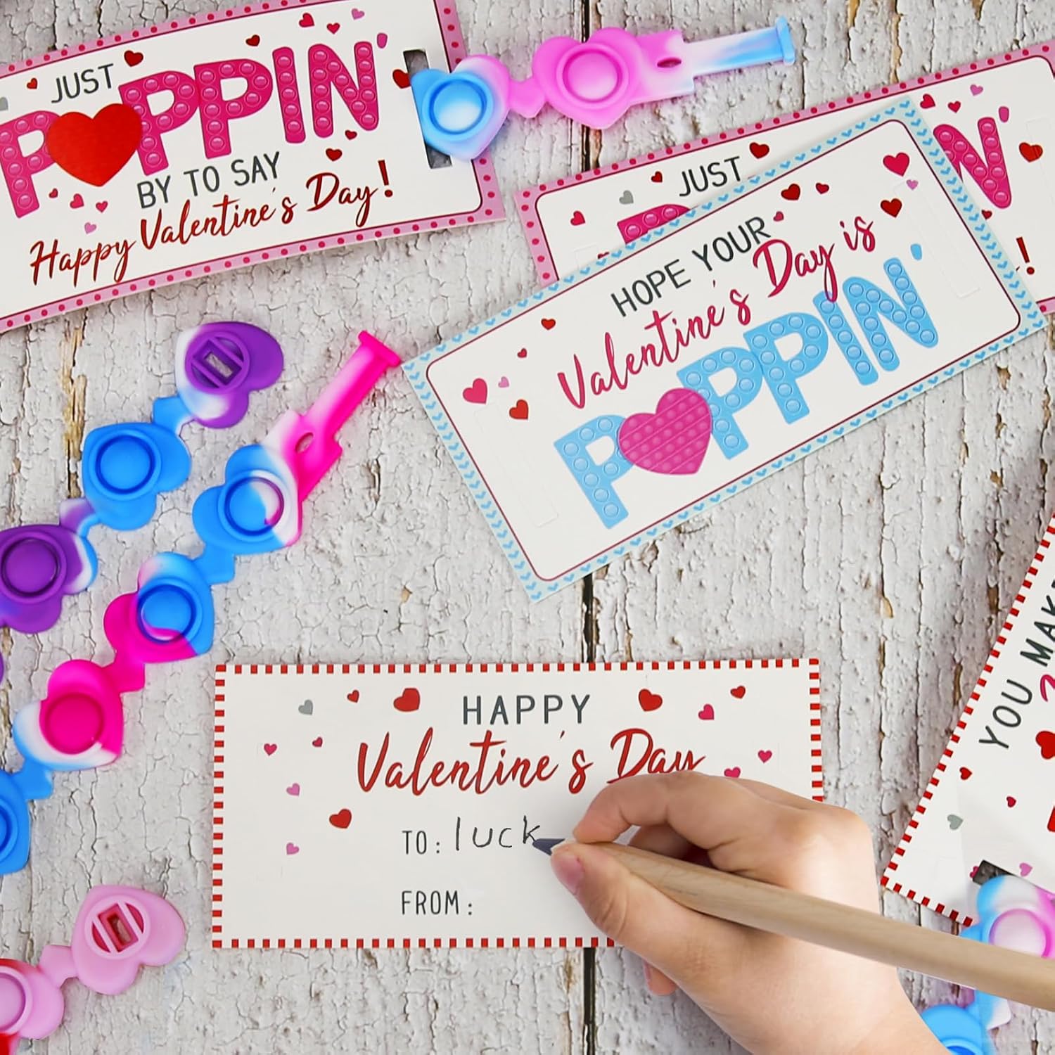 24 Pack Valentines Cards with Heart POP Bracelets