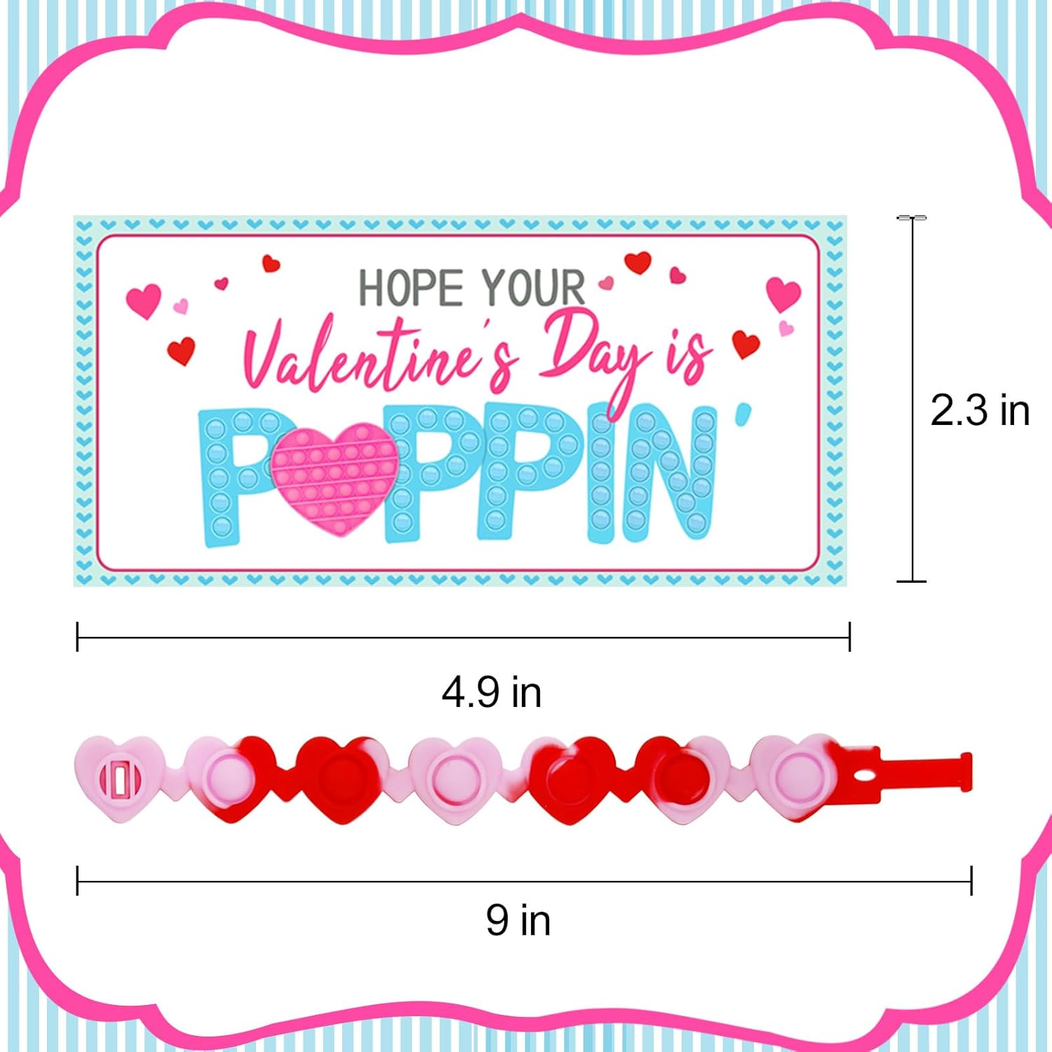 24 Pack Valentines Cards with Heart POP Bracelets