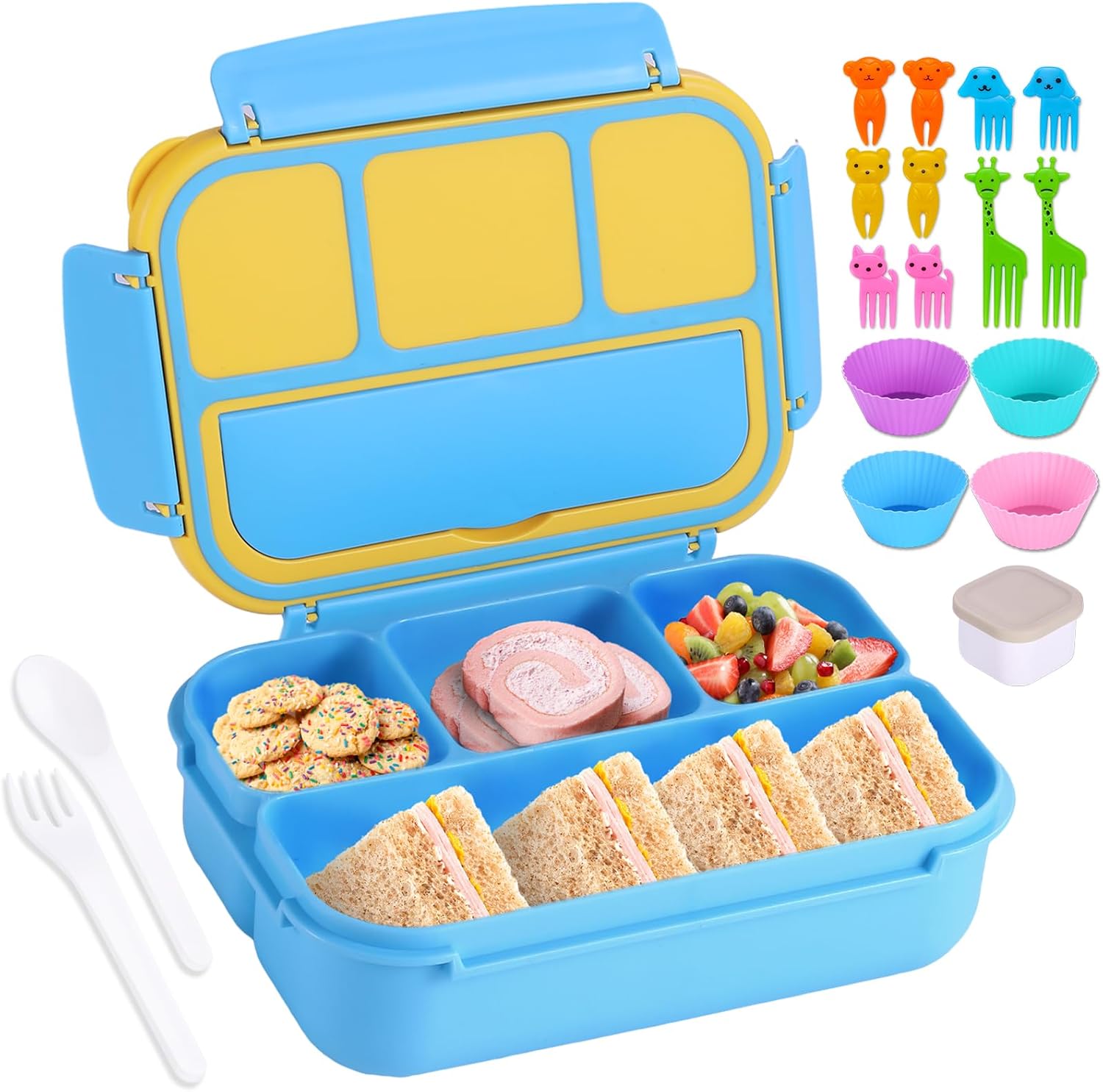 Bento Box Adult Lunch Box with 4 Compartments (Blue)