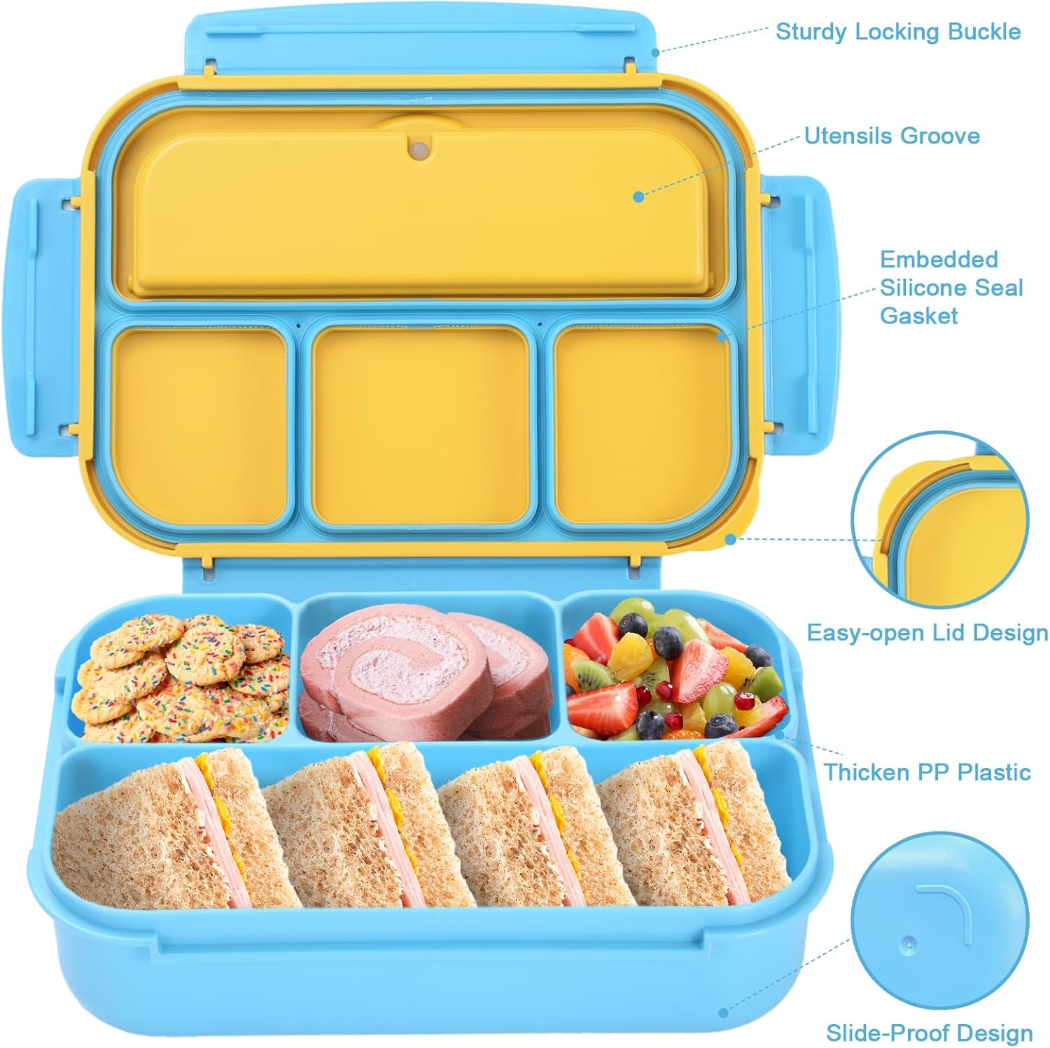 Bento Box Adult Lunch Box with 4 Compartments (Blue)