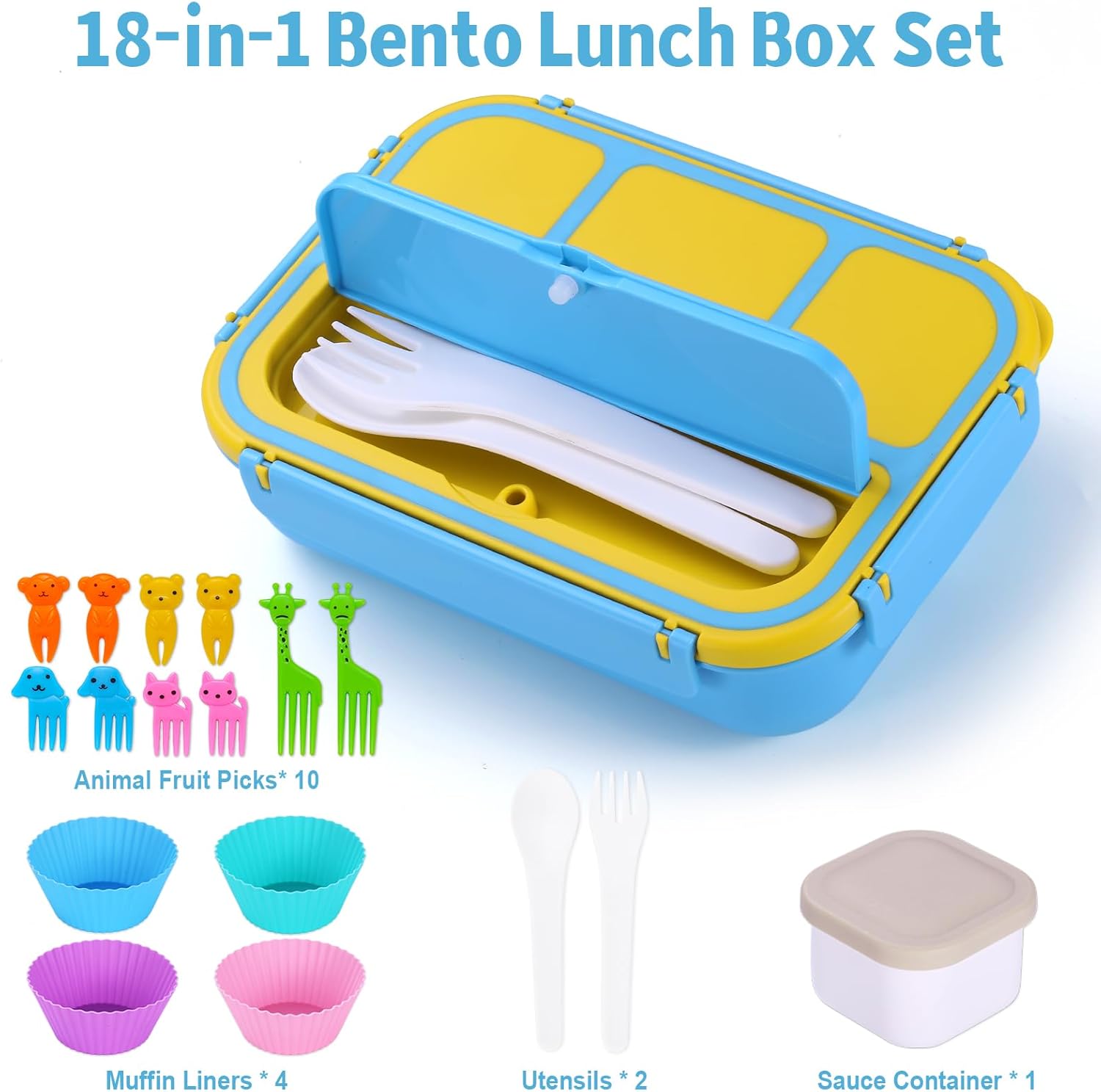 Bento Box Adult Lunch Box with 4 Compartments (Blue)