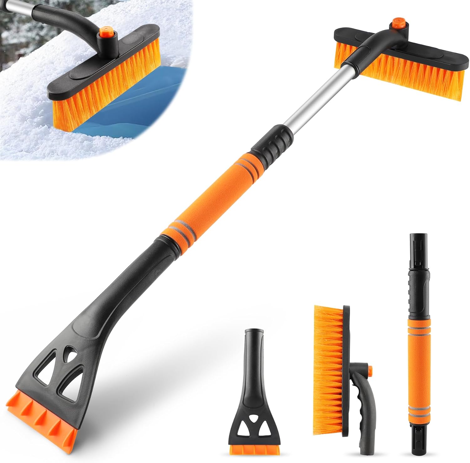 32" Extendable Snow Removal Tool with 360° Rotating Brush, Automotive exterior Accessories